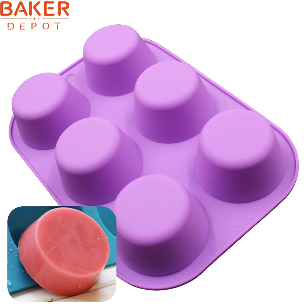 Baker Depot 6 Cavity Round Silicone Mold for Muffin Cupcake, Bread, Handmade Soap Set of 2