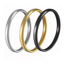 Anillo de titanio fino de 2MM de acero plateado dorado y negro para parejas, anillo sencillo de dedo liso a la moda para hombres y mujeres, regalos