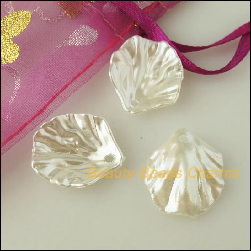 70 New Charms Acrylic Plastic Leaves Pendants Grind White 17x19.5mm 