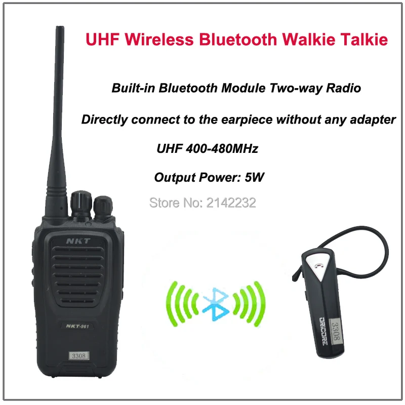 Nkt-961b Двухканальные рации bluetooth uhf 400-470 мГц 16ch 4 Вт встроенный модуль Bluetooth двусторонней радиосвязи с Беспроводной гарнитура bluetooth