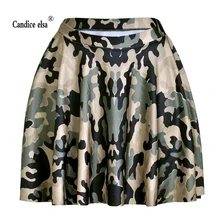 Candice Elsa женские юбки с цифровой печатью,, желто-зеленая камуфляжная плиссированная юбка Skt1205