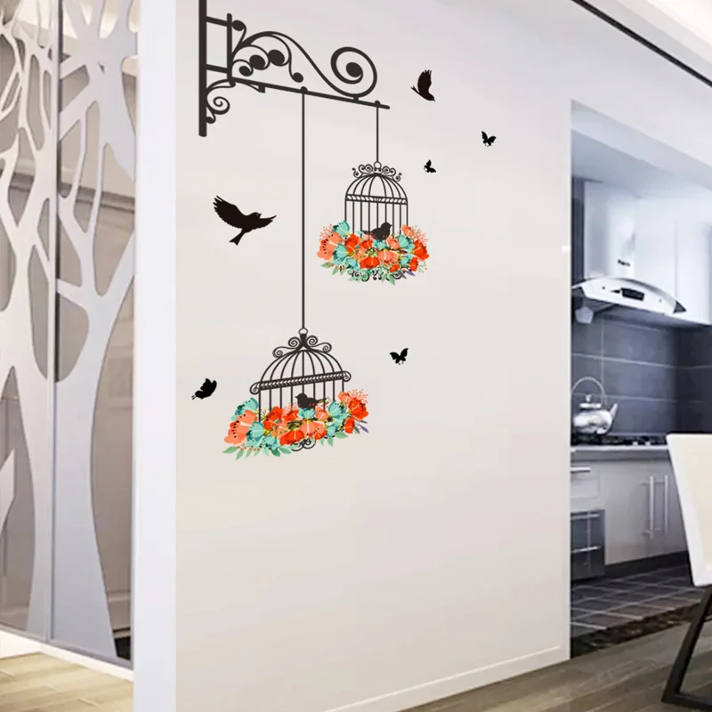Autocollant mural color motif oiseaux et fleurs d coration pour la maison d cor cr atif