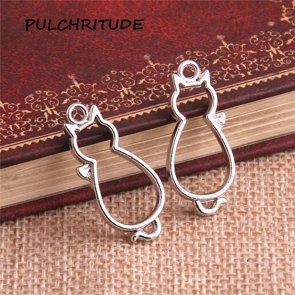 Pulchrode 30 шт./лот, металлический сплав цинка, три цвета, маленький кот, подвеска в виде животного, Пустой Лоток, ободок, сделай сам, для изготовления ювелирных изделий c2108