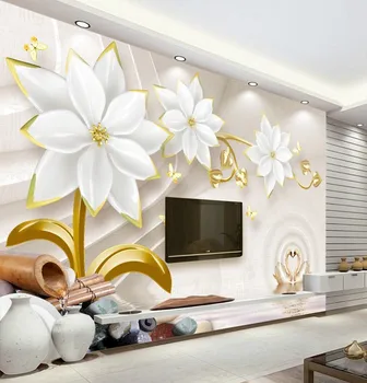 

3D wall Murals white and golden Flower Glitter 3d Wallpaper mural 3d photo wall Mural for Living Room 8d Mural