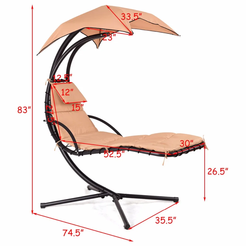 Giantex Hanging Chaise Lounger Chair Arc Stand Porch Swing Hammock Chair W/ Canopy Khaki Outdoor Furniture OP3460CF Giantex Hanging Chaise Lounger Chair Arc Stand Porch Swing Hammock Chair W/ Canopy Khaki Outdoor Furniture OP3460CF