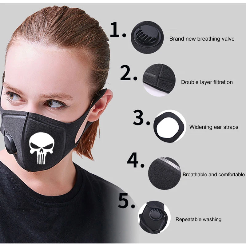 1 шт. респираторная Пылезащитная маска обновленная версия для мужчин и женщин анти-туман дымка пыль Pm2.5 пыльца 3D обрезанная дышащая маска для рта с черепом