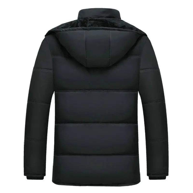 Tanie Czarna kurtka zimowa mężczyźni grube parki kurtki okazjonalne wiatroodporny ciepły płaszcz zimowy mężczyzna polar z kapturem w średnim wieku męska odzież wierzchnia