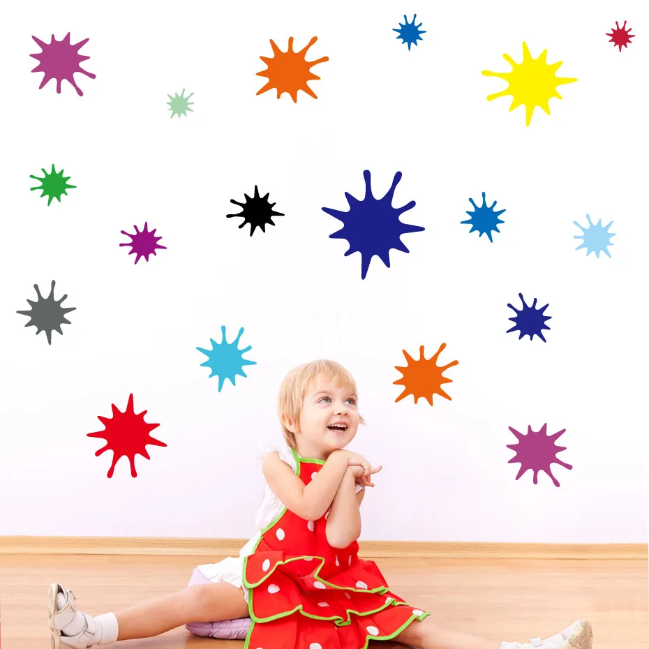 38PCS Rainbow Color Paint Splats Pack Room Decor Wall Decals Stickers Children Nursery Kids Bedroom Living Room Mural Wall Art