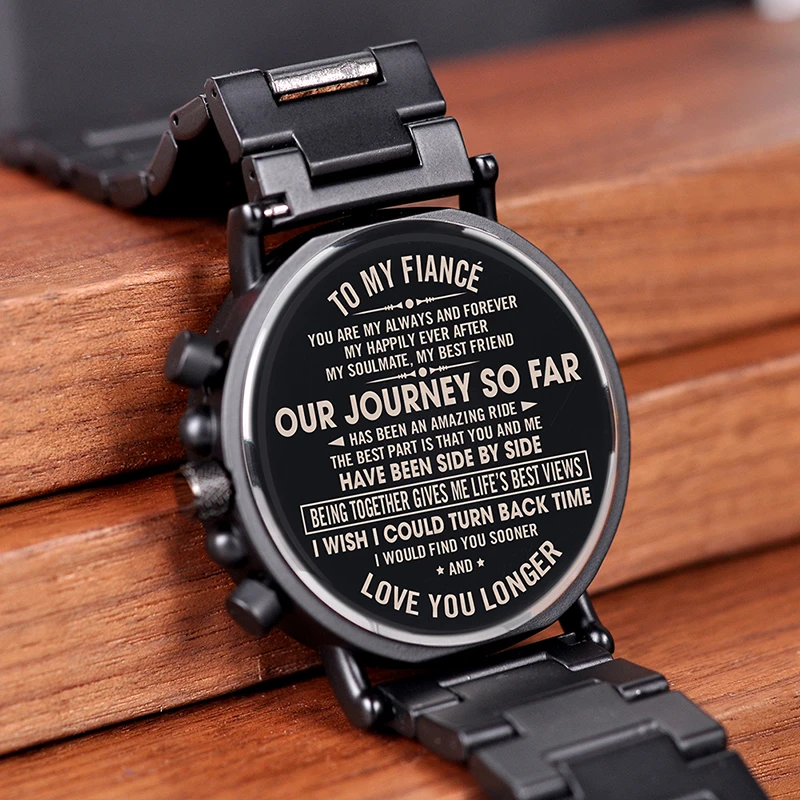 BOBO BIRD Engraved Wood Watch Personalized Customize Men Wristwatches Wood & Stainless Steel Band Father's Gift Anniversary Gift