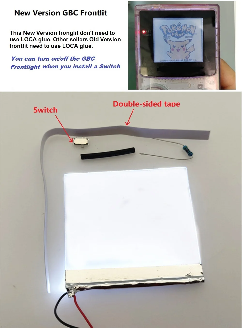 

New Version Frontlit Frontlight Front Light Kit For GameBoy Color For GBC