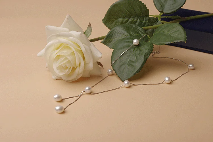 Настоящее nearround 7-8 мм Натуральная жемчужная подвеска с кисточкой ожерелье S925 серебро жемчужное ожерелье для женщин