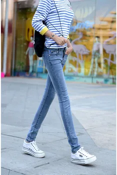 

Hot Sale 2017 Plus Size Jeans Pants Woman 2015 Washed Classic Elastic Trousers Ladies Vintage Pencil Slim Skinny Jeans Female