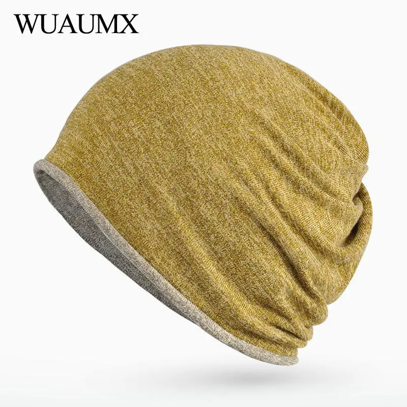 Wuaumx осень зима шляпа для женщин и мужчин двойной слой многофункциональный Skullies шапочки цельный тюрбан шапки кольцо шапочка с шарфом Femme