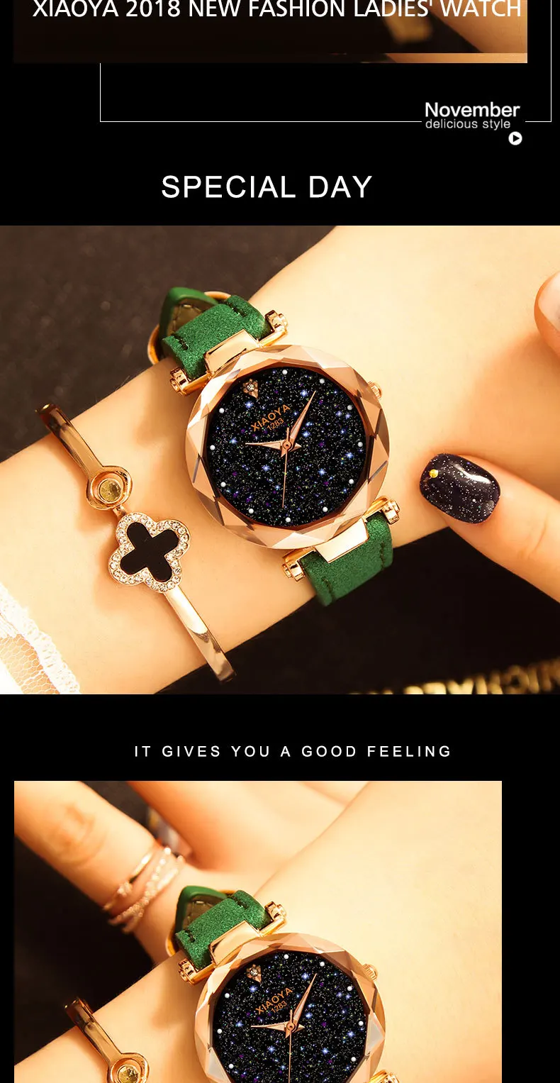 Ladies Watch New Casual Fashion Quartz Watch Starry Sky Multicolor Leather Wristwatch Simple Designer Women Clock Orologio