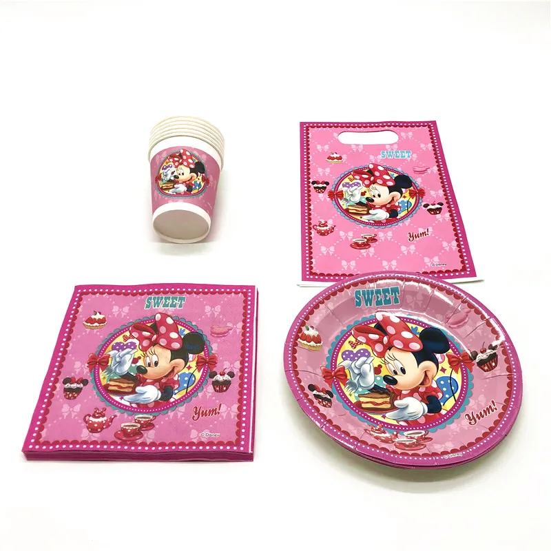

Disney Minnie Mouse 46Pcs/Lot Paper Cup Plate Napkin Girl Birthday Wedding Party Cartoon Gift Bag Event Party Decoration Supply