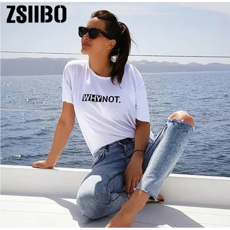 ZSIIBO забавная футболка с буквами Женская хлопковая летняя принтом повседневные