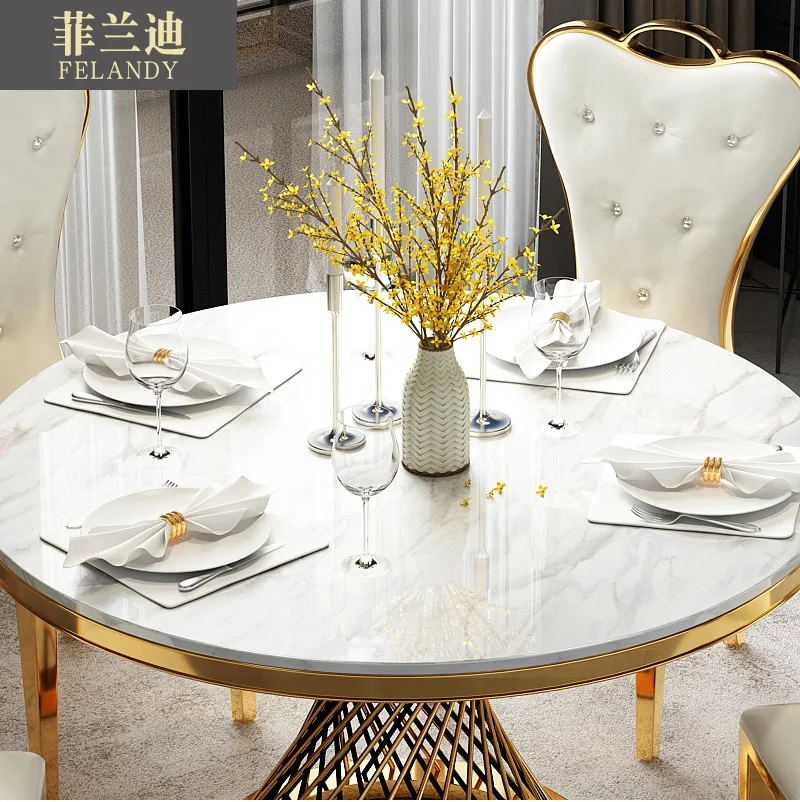 75cm High Metal Gilded Dinner Table / 130cm (4 1/4ft) Round Marble Top