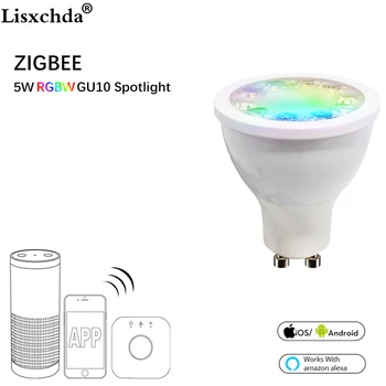 

Zigbee bridge LED RGBW 5W GU10 spotlight color changing zigbee zll LED bulb AC100-240V led APP controller dimmable smart LED