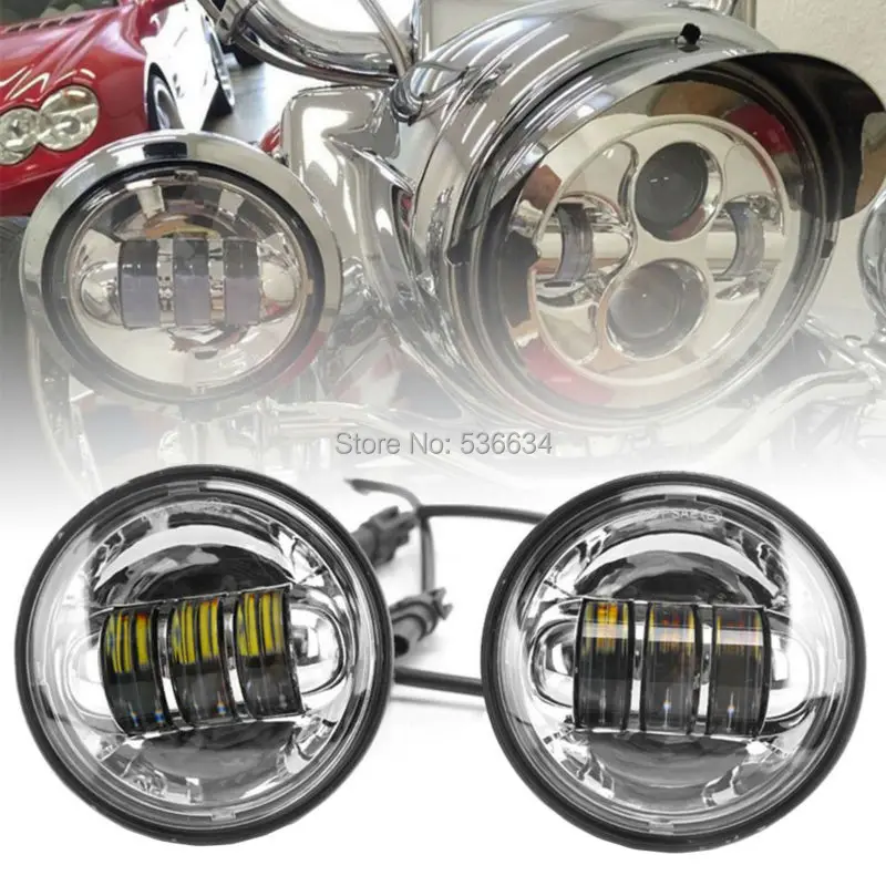 

4.5" 4-1/2" LED Fog Light Passing Lamp for Harley Davidson Touring Electra Glide Heritage Softail(Black/Chrome)