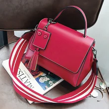 ETAILL Small Flap Smooth Pu Leather Crossbody Bag with Tassel Strip Wide Strap Shoulder Bag Fashion Luxury Brand Messenger Bag