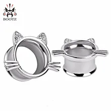 silver cat style fashion body jewelry ear tunnel plugs piercing gauges expander 2pcs lot pair selling