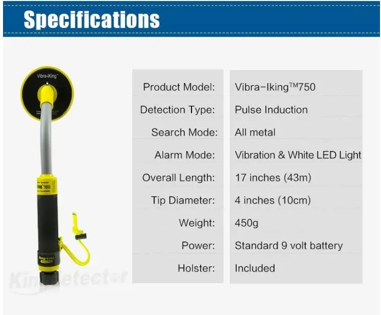 King& Pulse индукция 750 подводный PinPointer 30 м полностью водонепроницаемый металлический детектор с вибрацией светодиодный