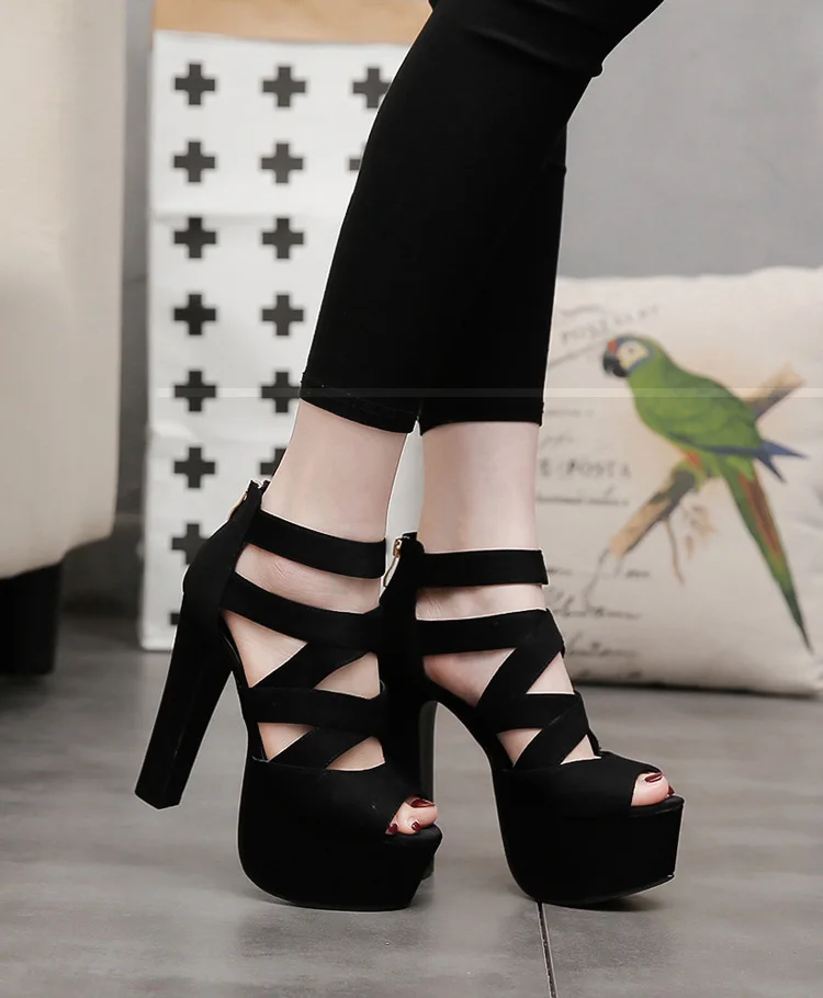 Color : Black, Size : 43 SHINIK Women Peep Toe Sandals Summer New Suede Ankle Strap Pumps T-Strap High Heel Shoes 