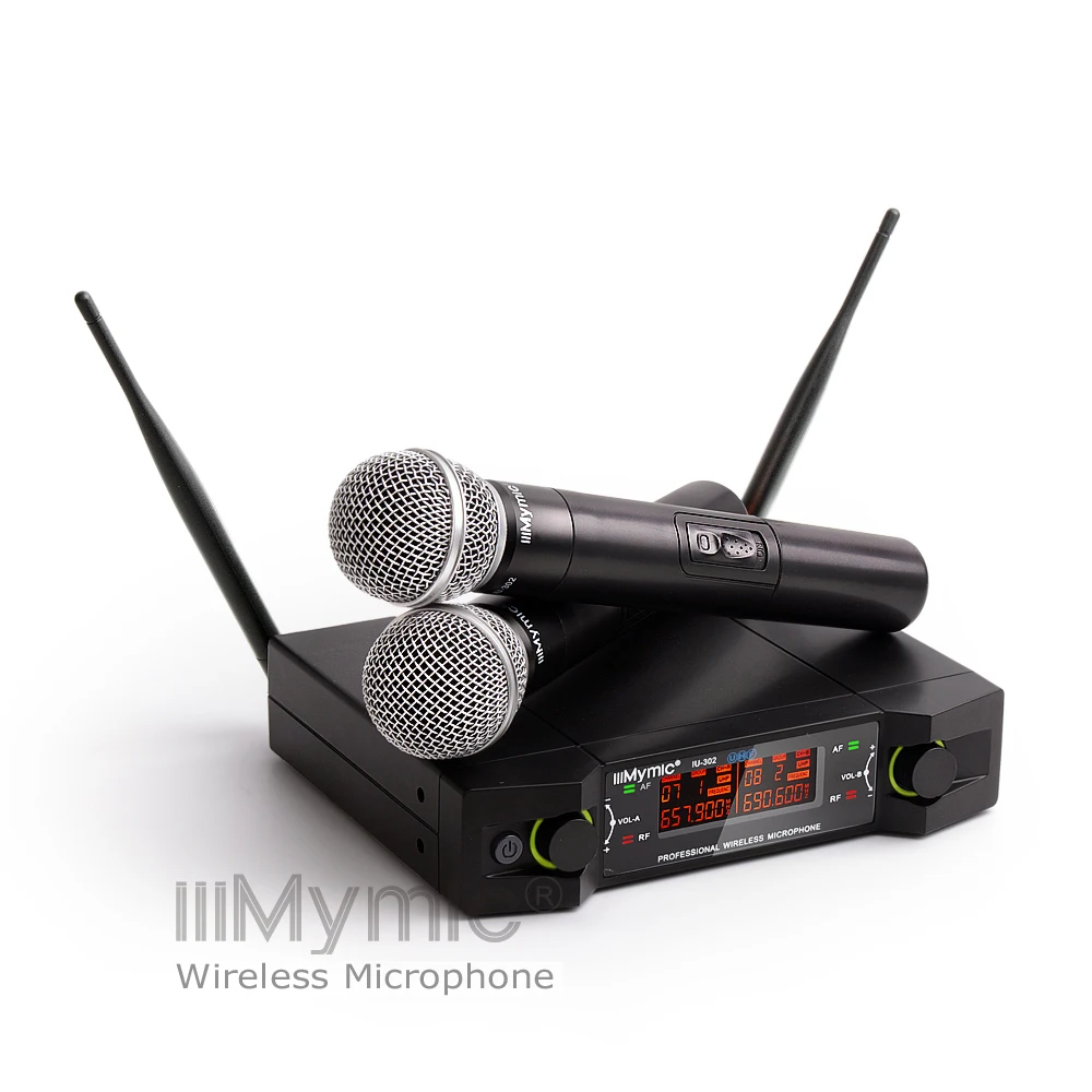 IU-302 UHF 600-700 МГц двухканальный 2 ручной микрофон передатчик Профессиональная Беспроводная микрофонная система с экраном для караоке