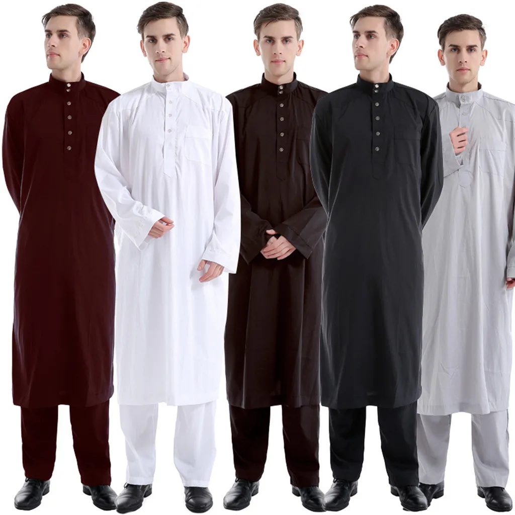 Abaya халат мужской этнический с длинным рукавом мусульманские Мусульманский Стиль; Ближний Восток Макси-платья Брюки люкс кафтан