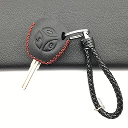 Дистанционный 3 кнопки прямой автомобильный ключ кожаный чехол для ключей для Lada Sedan Largus Kalina Granta Vesta X-Ray XRay защитная оболочка - Название цвета: Black with keychain