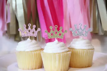 

Glitter cowns tiaras cupcake toppers sweet wedding party/Bridal Baby Shower princess Birthday party food picks
