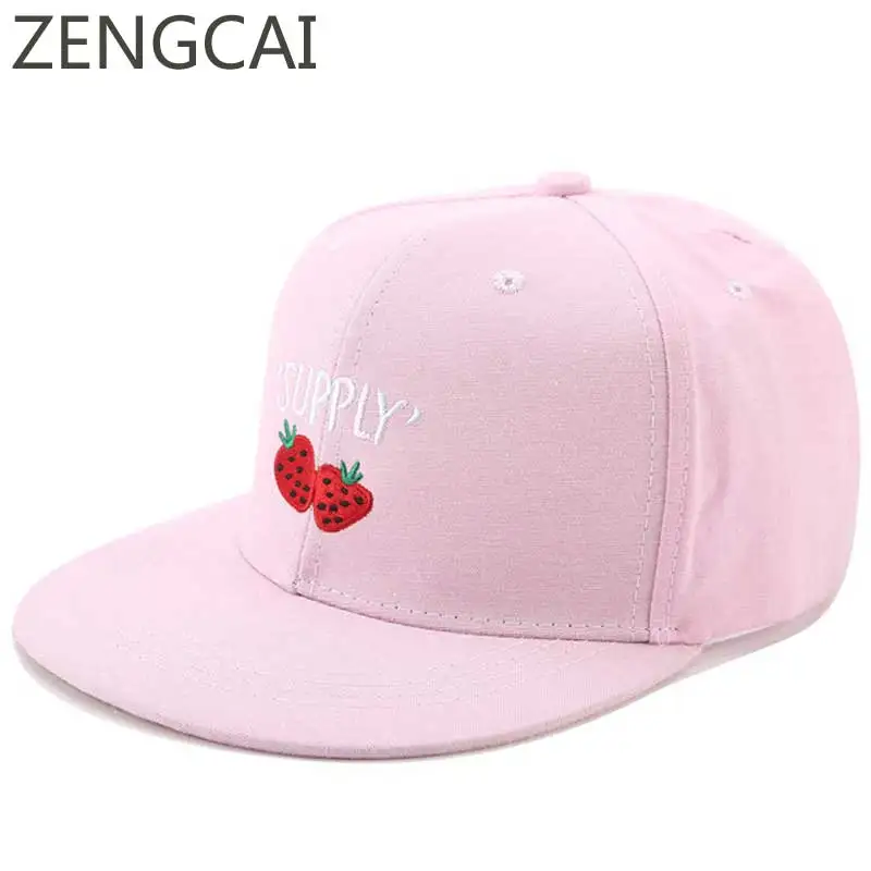 Snapback Flat Cap Hip Hop Hats For Men Strawberry Embroidery Baseball