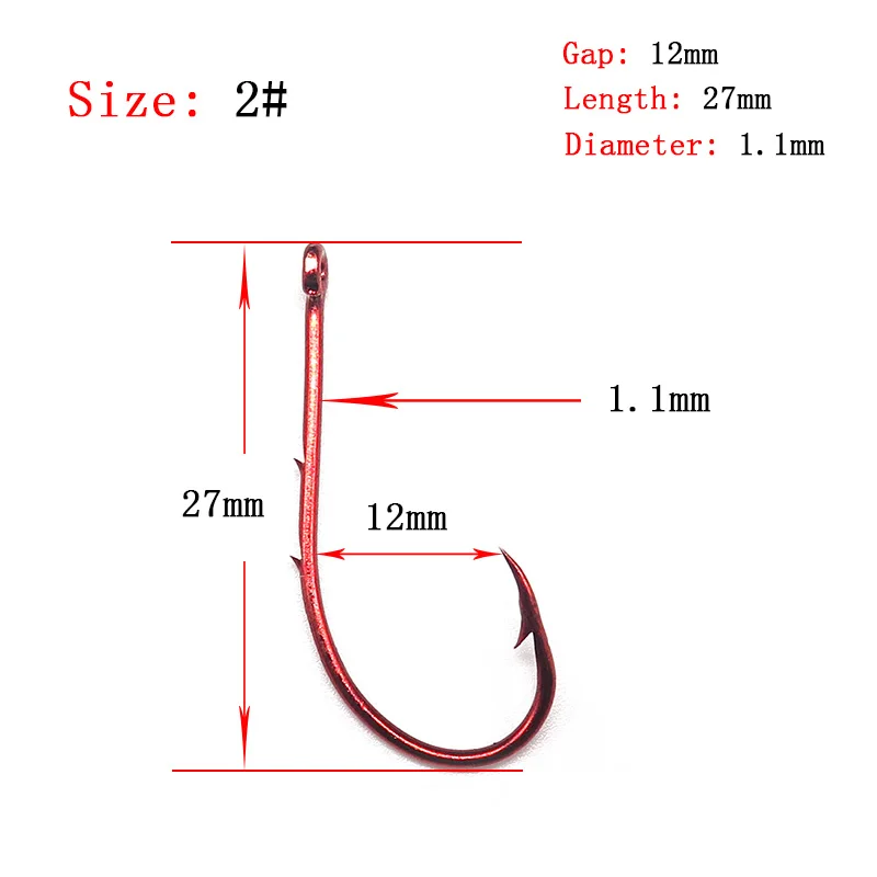 200 шт./лот, двойной рыболовный крючкообразный крючок, красное покрытие, рыболовные крючки из нержавеющей стали, размеры 1#-12#, рыболовные крючки для ловли карпа - Цвет: Size 2