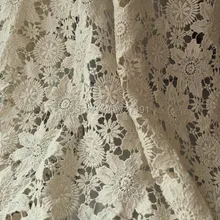 Винтажная кружевная ткань, бежевая хлопковая гипюровая ткань с цветочным узором, двусторонний дизайн