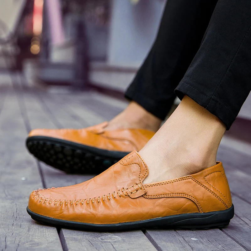 

shoes Mens Loafers Genuine Leather Flats Shoes Moccasins Slip-on Driving Shoes Outdoor Male Walking Shoes