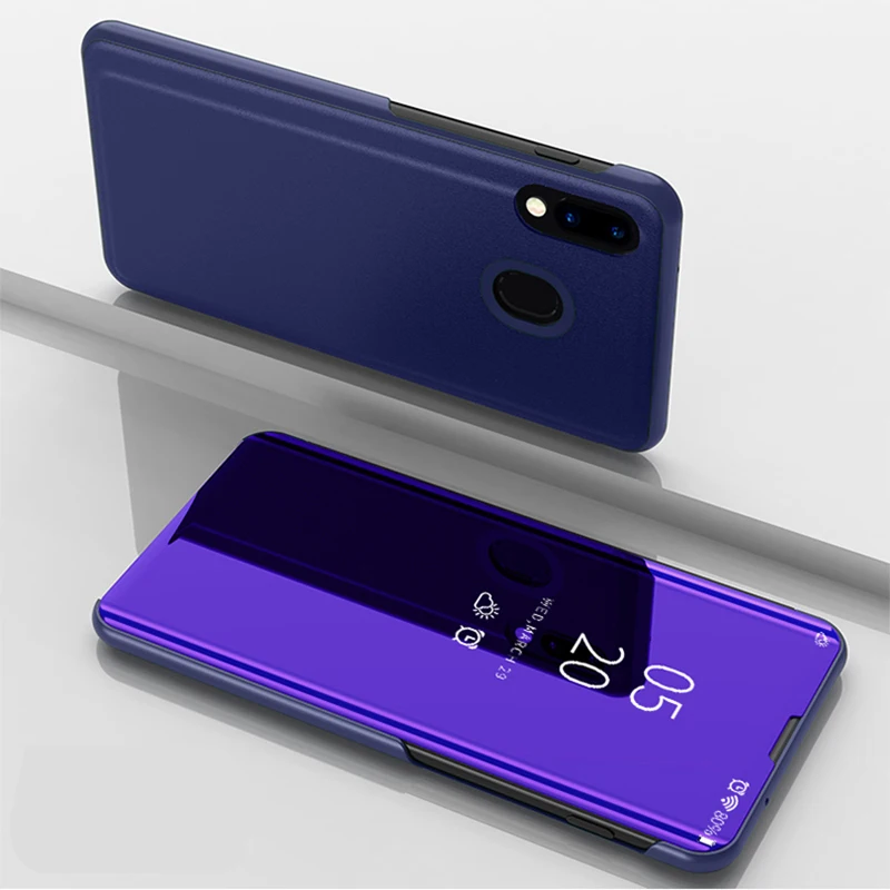 Зеркальный чехол для Samsung Galaxy M10 M20 с откидной крышкой прозрачная подставка