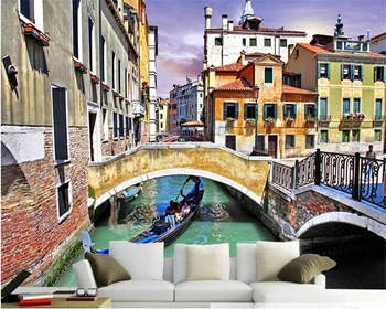 

beibehang Custom wall papers home decor HD Watery Venice Style 3D European Street View TV Background Wallpaper papel de parede