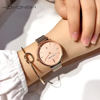 

KOVONSH Fashion Mesh Stainless Steel Watches Women Luxury Casual Clock Ladies Quartz Wrist Watch Slim Sliver Gold Dropshipping