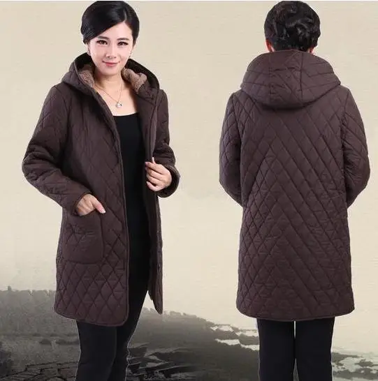 Пуховое пальто, женская зимняя куртка, пальто для женщин среднего возраста, XL-6XL зимнее бархатное пальто с капюшоном, куртка для матери, парка 81598