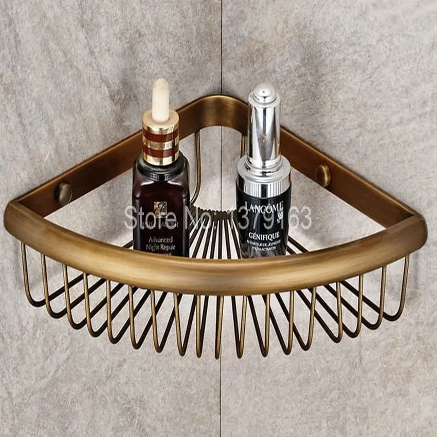 

Vintage Retro Antique Brass Wall Mounted Bathroom Accessory Single Tier Soap / Sponge Corner Shower Storage Basket aba510