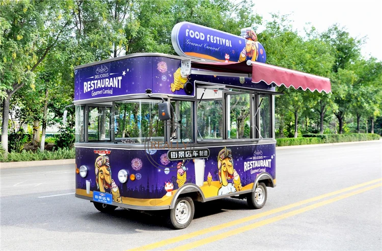

electric 3400mm food truck Street view snack vending shop trailer