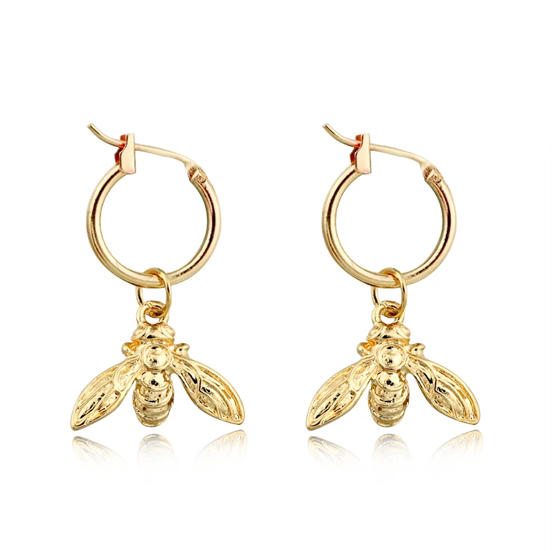 

1 Pair European Fashion Personality Cute Small Bee Insect Hoop Earrings Silver Gold Color Mini Animal Bee For Women Jewelry E135