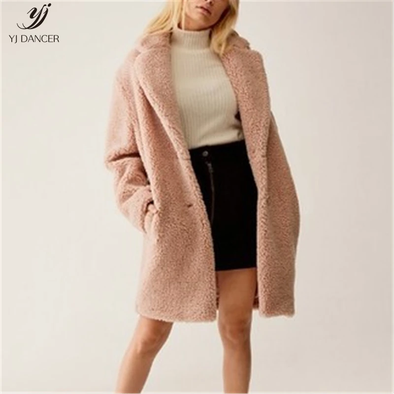 

2018 Fashion New Autumn And Winter Ladies Long Section Lapel Artificial Wool Alpaca Long-Sleeved Warm Fur Coat H0313