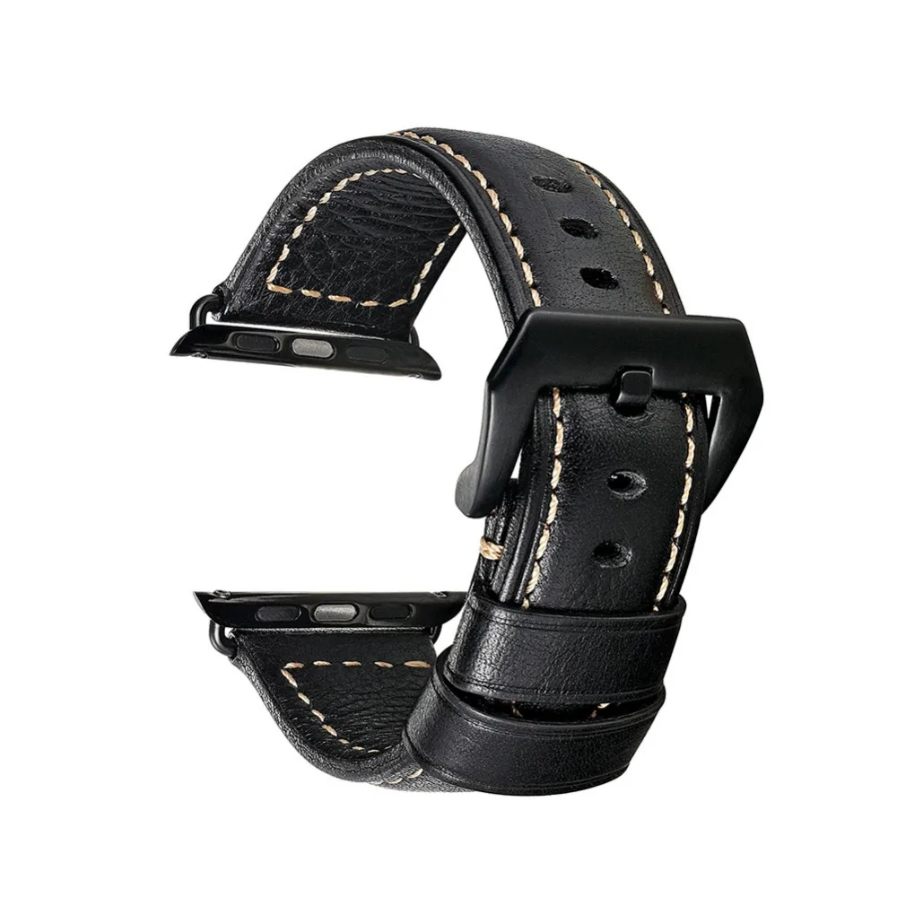 

Onthelevel high quality handmade watchband For apple watch black retro leather replacement wristband 38mm/42mm