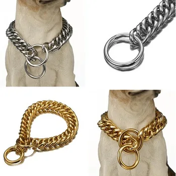 

High Quality Pet Dog Collar 316L Stainless Steel Silver/Gold Heavy Curb Cuban Chain 19MM Dog Collar Choker 12''-36''