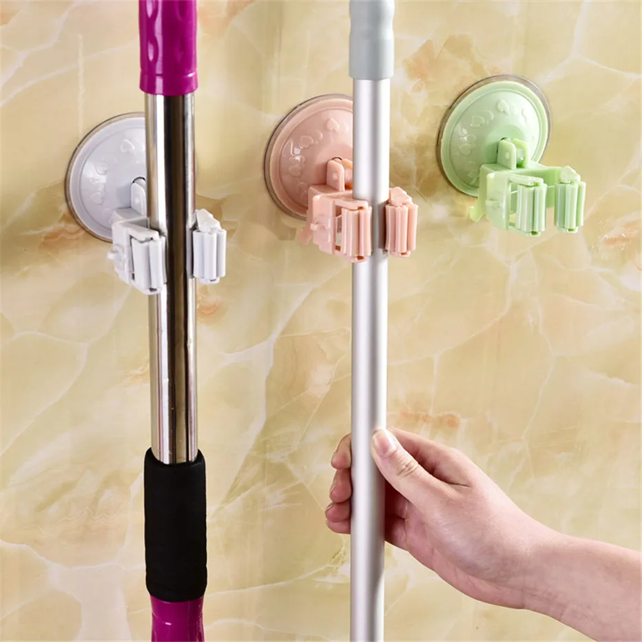 Broom Storage Rack Mop Holder Bathroom Organizer Kitchen Wall Mounted Suction Cup Hooks Umbrella Shelf2