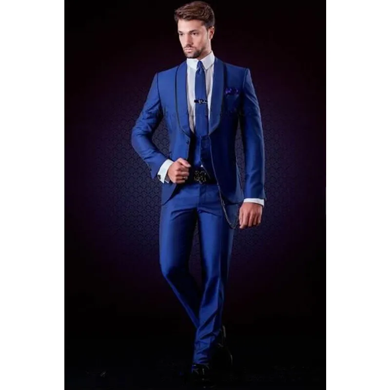 2019 Italian Stylish Men Suit Set Slim Fit Royal Blue Groom Tuxedo ...