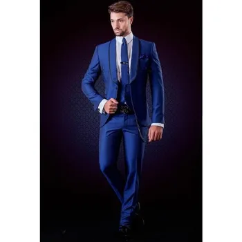

2019 Italian Stylish Men Suit Set Slim Fit Royal Blue Groom Tuxedo Groomsmen Suit Men Suits For Prom Wedding (Jacket+Pants+Vest)