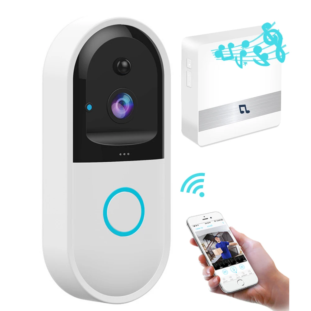 

Rechargable battery 720P wireless wifi video door bell with PIR motion detection and IR Alarm