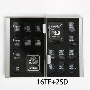 

Micro 18 in 1 Aluminum case Storage Box Bag Memory Card Case Holder Wallet For 2*SD Card 16*Mirco SD/TF SDHC Large Capacity